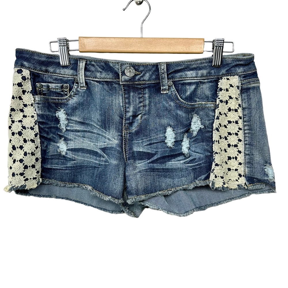 VANILLA STAR Jean Short Shorts Sides Floral Crochet Pockets Jr. Sz 13